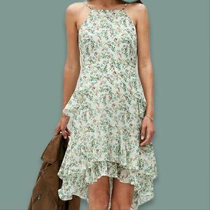 Banana Republic Floral Ruffle High-Low Halter Dress